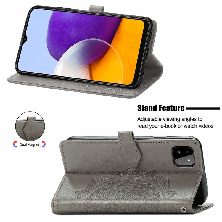 For Samsung Galaxy A22 5G Mandala Embossing Pattern Horizontal Flip Leather Case with Holder & Card Slots & Wallet & Lanyard