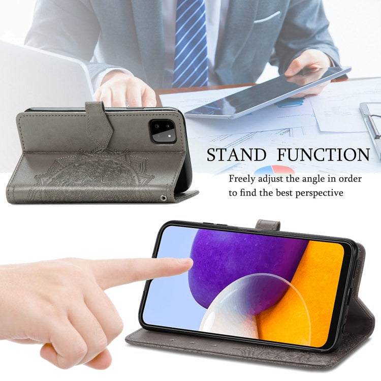 For Samsung Galaxy A22 5G Mandala Embossing Pattern Horizontal Flip Leather Case with Holder & Card Slots & Wallet & Lanyard