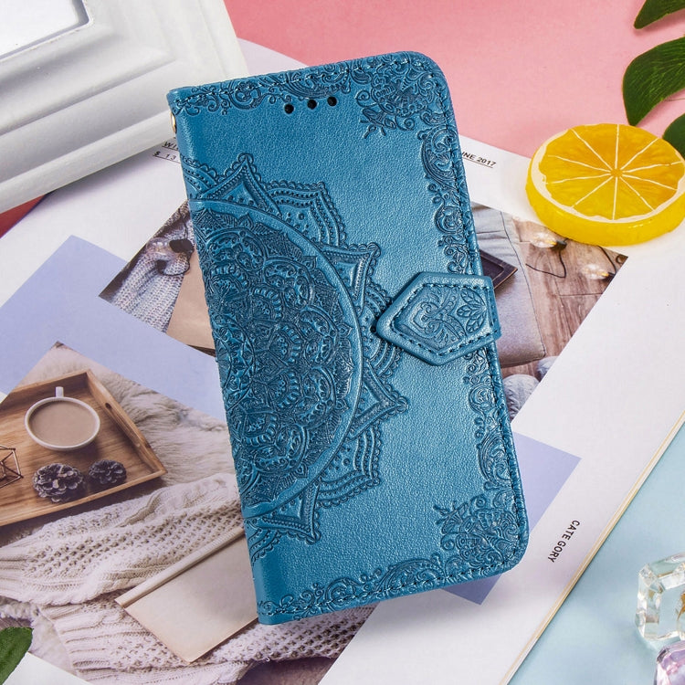 For Samsung Galaxy A22 5G Mandala Embossing Pattern Horizontal Flip Leather Case with Holder & Card Slots & Wallet & Lanyard