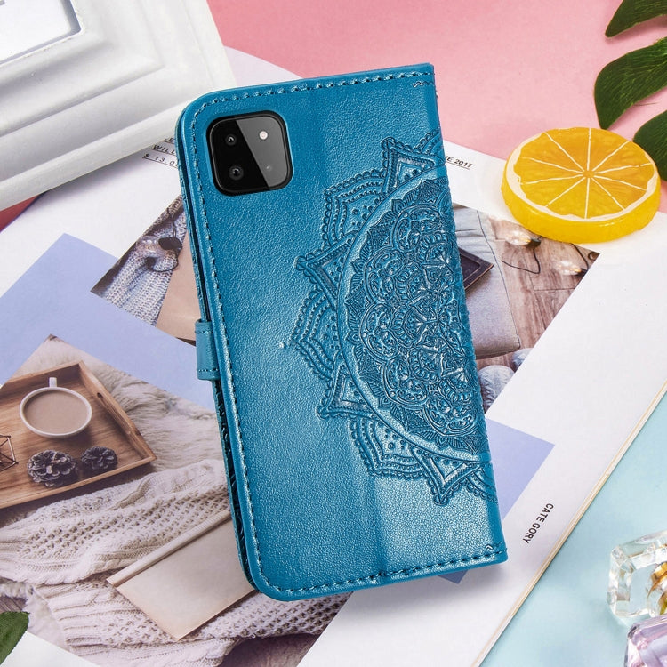 For Samsung Galaxy A22 5G Mandala Embossing Pattern Horizontal Flip Leather Case with Holder & Card Slots & Wallet & Lanyard