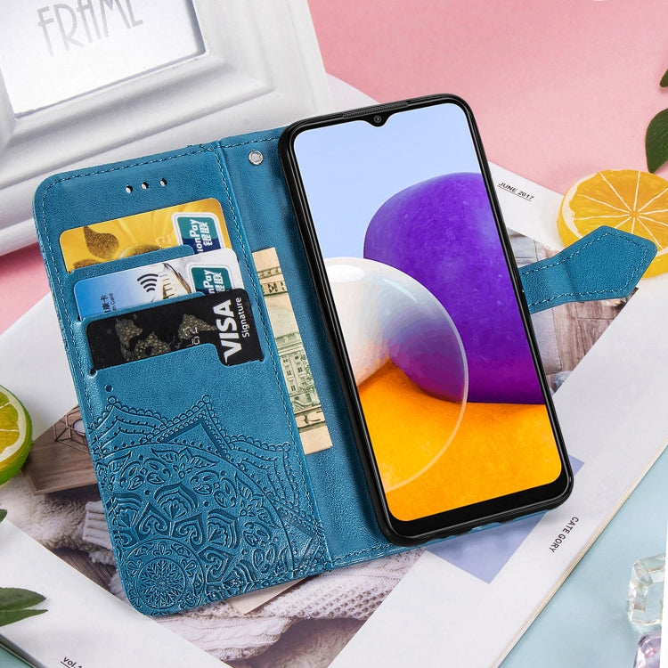 For Samsung Galaxy A22 5G Mandala Embossing Pattern Horizontal Flip Leather Case with Holder & Card Slots & Wallet & Lanyard