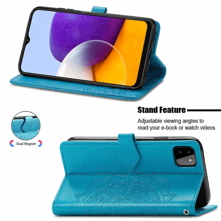 For Samsung Galaxy A22 5G Mandala Embossing Pattern Horizontal Flip Leather Case with Holder & Card Slots & Wallet & Lanyard