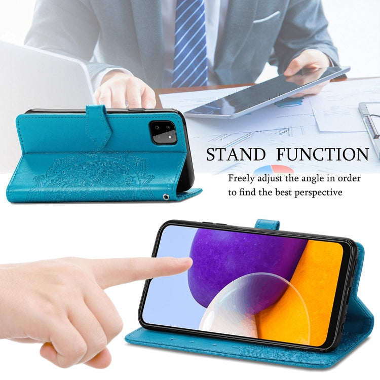 For Samsung Galaxy A22 5G Mandala Embossing Pattern Horizontal Flip Leather Case with Holder & Card Slots & Wallet & Lanyard