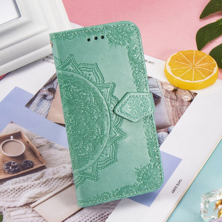 For Samsung Galaxy A22 5G Mandala Embossing Pattern Horizontal Flip Leather Case with Holder & Card Slots & Wallet & Lanyard