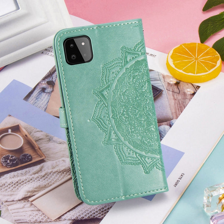 For Samsung Galaxy A22 5G Mandala Embossing Pattern Horizontal Flip Leather Case with Holder & Card Slots & Wallet & Lanyard
