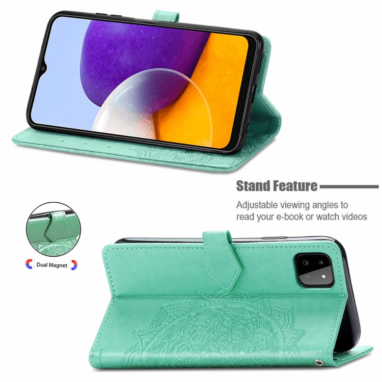 For Samsung Galaxy A22 5G Mandala Embossing Pattern Horizontal Flip Leather Case with Holder & Card Slots & Wallet & Lanyard