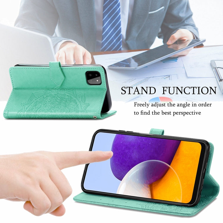 For Samsung Galaxy A22 5G Mandala Embossing Pattern Horizontal Flip Leather Case with Holder & Card Slots & Wallet & Lanyard