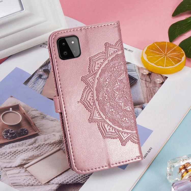 For Samsung Galaxy A22 5G Mandala Embossing Pattern Horizontal Flip Leather Case with Holder & Card Slots & Wallet & Lanyard