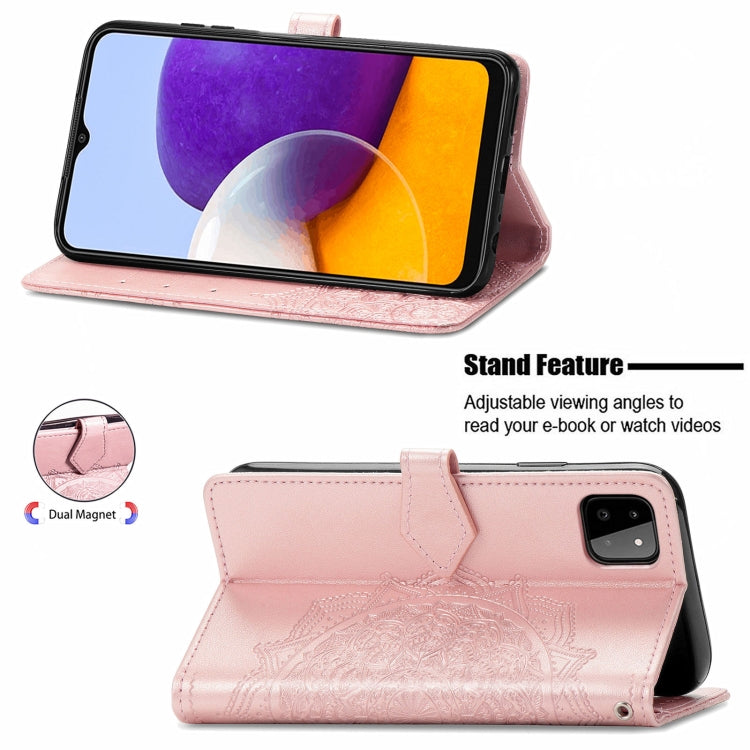 For Samsung Galaxy A22 5G Mandala Embossing Pattern Horizontal Flip Leather Case with Holder & Card Slots & Wallet & Lanyard