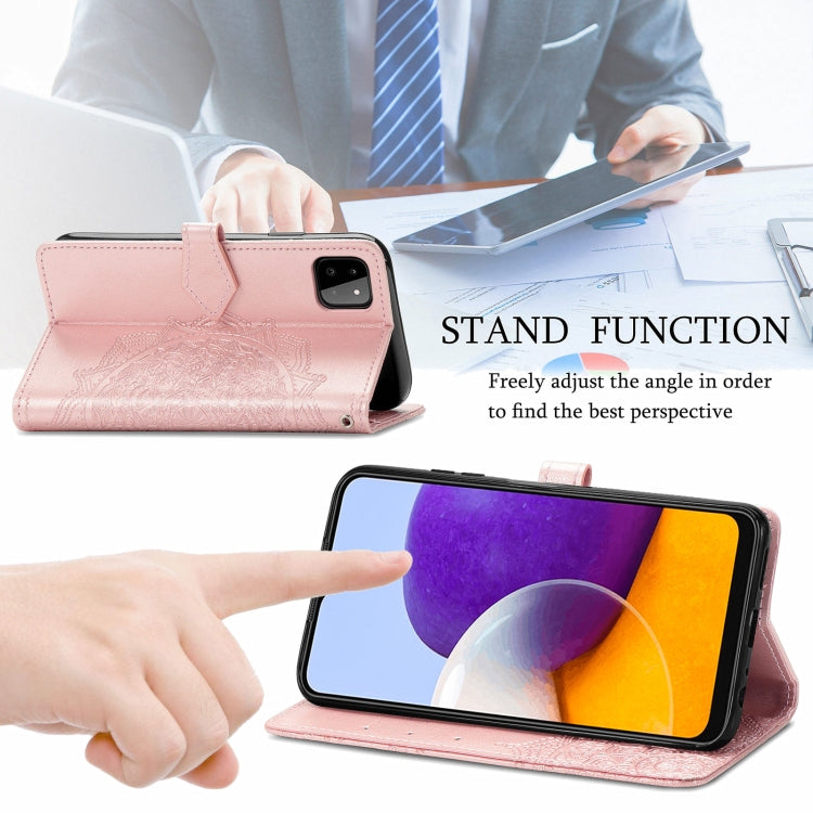 For Samsung Galaxy A22 5G Mandala Embossing Pattern Horizontal Flip Leather Case with Holder & Card Slots & Wallet & Lanyard