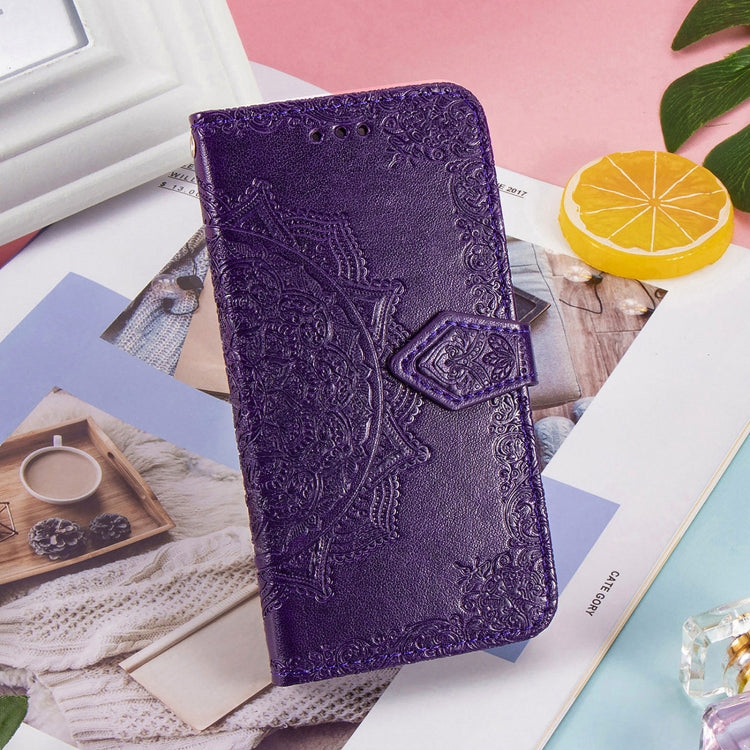 For Samsung Galaxy A22 5G Mandala Embossing Pattern Horizontal Flip Leather Case with Holder & Card Slots & Wallet & Lanyard