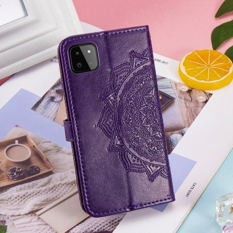 For Samsung Galaxy A22 5G Mandala Embossing Pattern Horizontal Flip Leather Case with Holder & Card Slots & Wallet & Lanyard