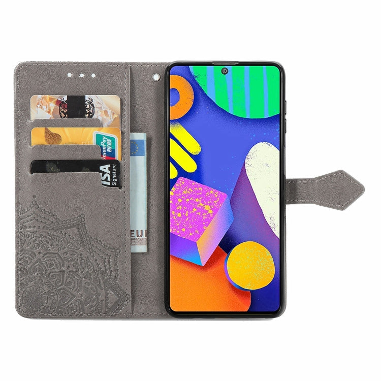 For Samsung Galaxy F62 / M62 Mandala Embossing Pattern Horizontal Flip Leather Case with Holder & Card Slots & Wallet & Lanyard