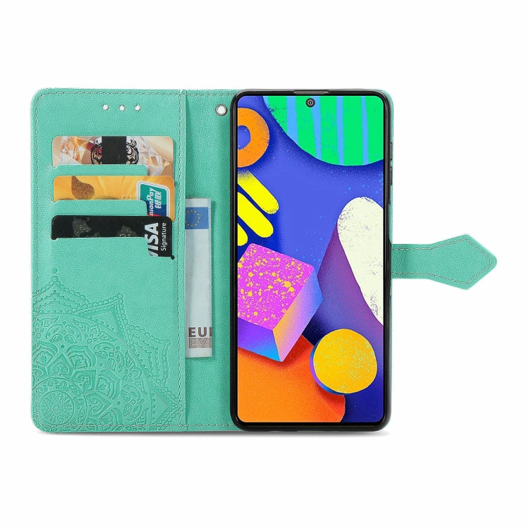 For Samsung Galaxy F62 / M62 Mandala Embossing Pattern Horizontal Flip Leather Case with Holder & Card Slots & Wallet & Lanyard