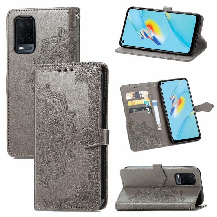 For OPPO A54 4G Mandala Embossing Pattern Horizontal Flip Leather Case with Holder & Card Slots & Wallet & Lanyard