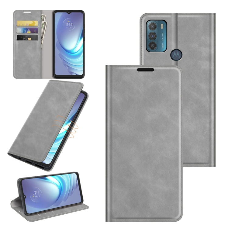 For Motorola Moto G50 Retro-skin Business Magnetic Suction Leather Case with Holder & Card Slots & Wallet