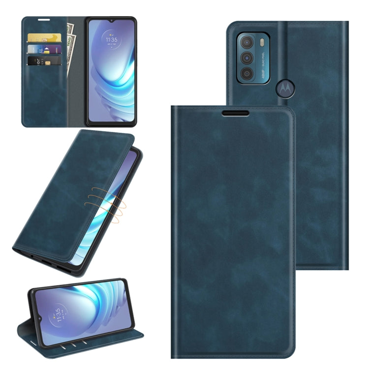 For Motorola Moto G50 Retro-skin Business Magnetic Suction Leather Case with Holder & Card Slots & Wallet