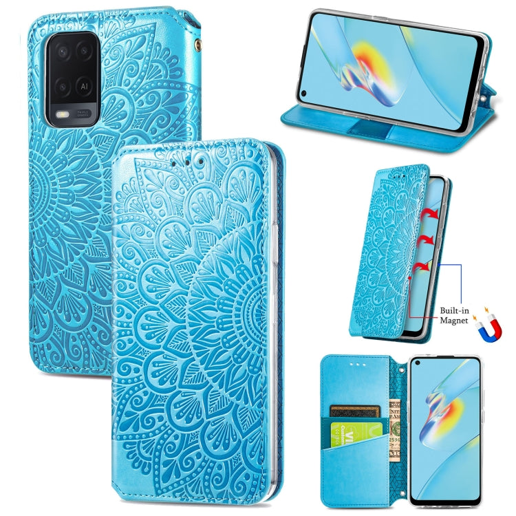 For OPPO A54 4G Blooming Mandala Embossed Pattern Magnetic Horizontal Flip Leather Case with Holder & Card Slots & Wallet