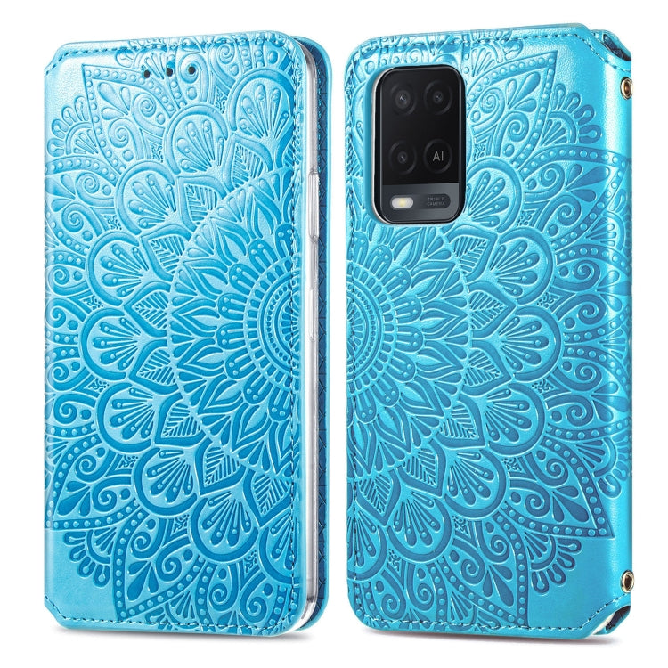 For OPPO A54 4G Blooming Mandala Embossed Pattern Magnetic Horizontal Flip Leather Case with Holder & Card Slots & Wallet