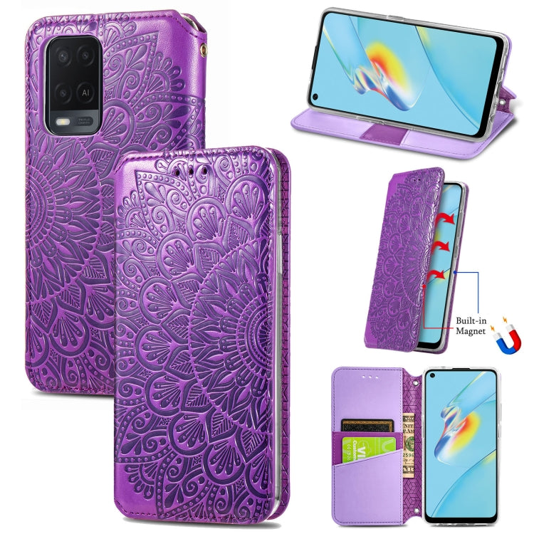 For OPPO A54 4G Blooming Mandala Embossed Pattern Magnetic Horizontal Flip Leather Case with Holder & Card Slots & Wallet