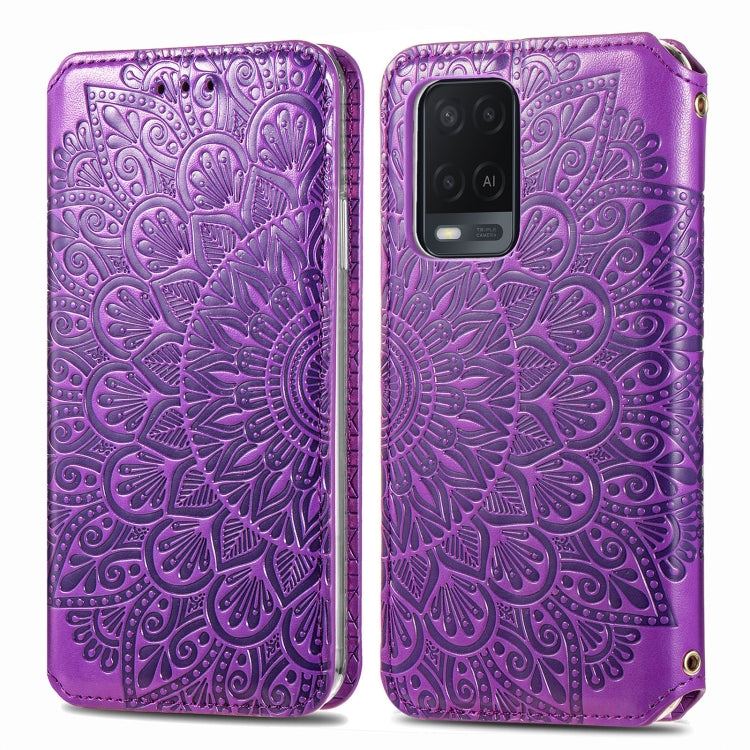 For OPPO A54 4G Blooming Mandala Embossed Pattern Magnetic Horizontal Flip Leather Case with Holder & Card Slots & Wallet