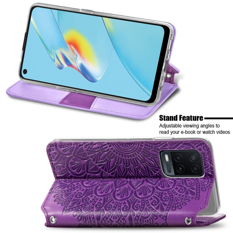 For OPPO A54 4G Blooming Mandala Embossed Pattern Magnetic Horizontal Flip Leather Case with Holder & Card Slots & Wallet