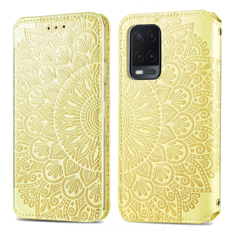 For OPPO A54 4G Blooming Mandala Embossed Pattern Magnetic Horizontal Flip Leather Case with Holder & Card Slots & Wallet