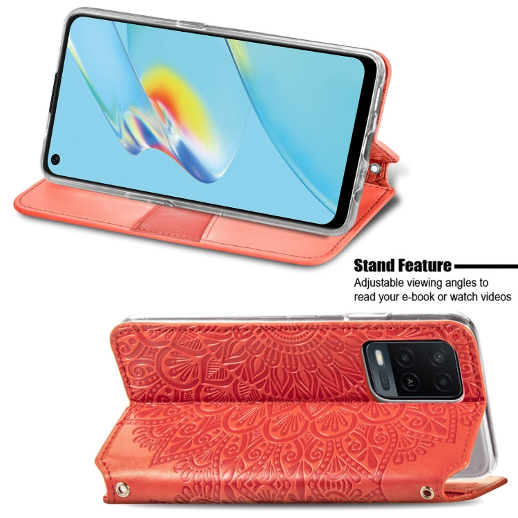 For OPPO A54 4G Blooming Mandala Embossed Pattern Magnetic Horizontal Flip Leather Case with Holder & Card Slots & Wallet