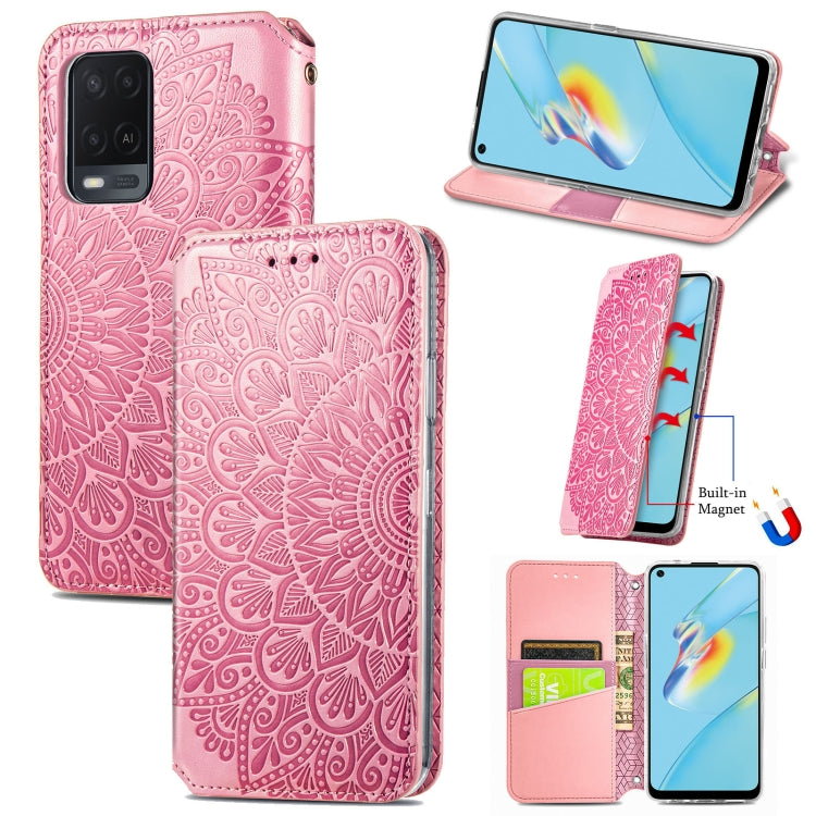 For OPPO A54 4G Blooming Mandala Embossed Pattern Magnetic Horizontal Flip Leather Case with Holder & Card Slots & Wallet