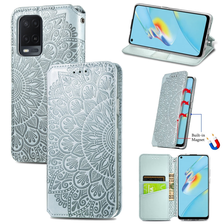 For OPPO A54 4G Blooming Mandala Embossed Pattern Magnetic Horizontal Flip Leather Case with Holder & Card Slots & Wallet