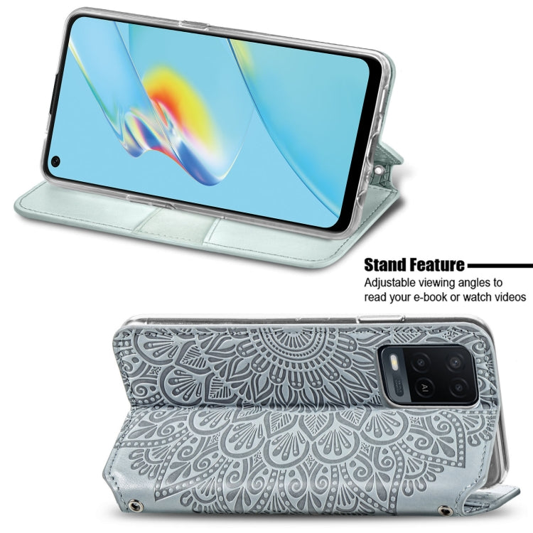 For OPPO A54 4G Blooming Mandala Embossed Pattern Magnetic Horizontal Flip Leather Case with Holder & Card Slots & Wallet