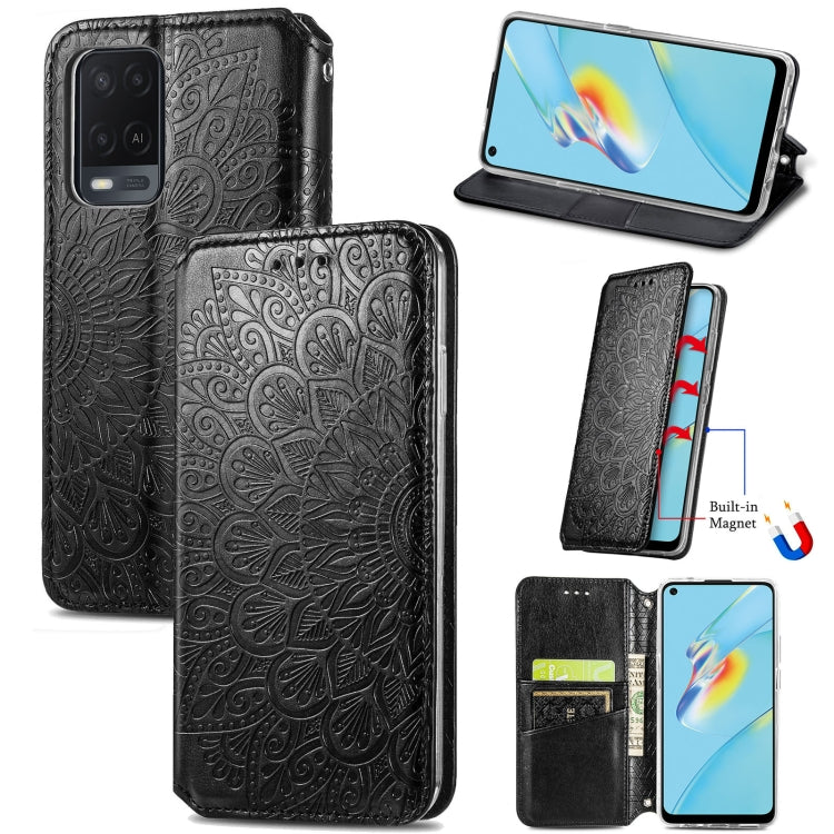 For OPPO A54 4G Blooming Mandala Embossed Pattern Magnetic Horizontal Flip Leather Case with Holder & Card Slots & Wallet