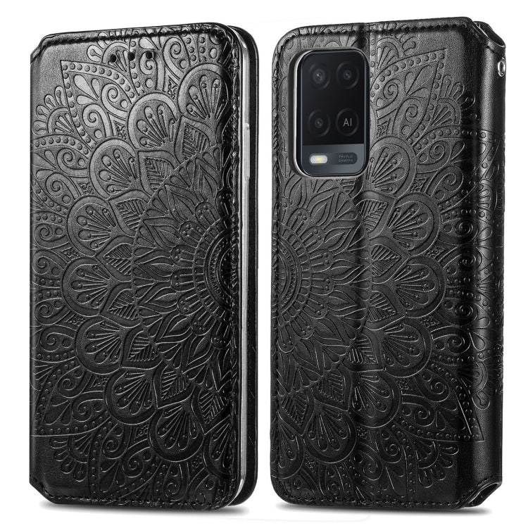 For OPPO A54 4G Blooming Mandala Embossed Pattern Magnetic Horizontal Flip Leather Case with Holder & Card Slots & Wallet