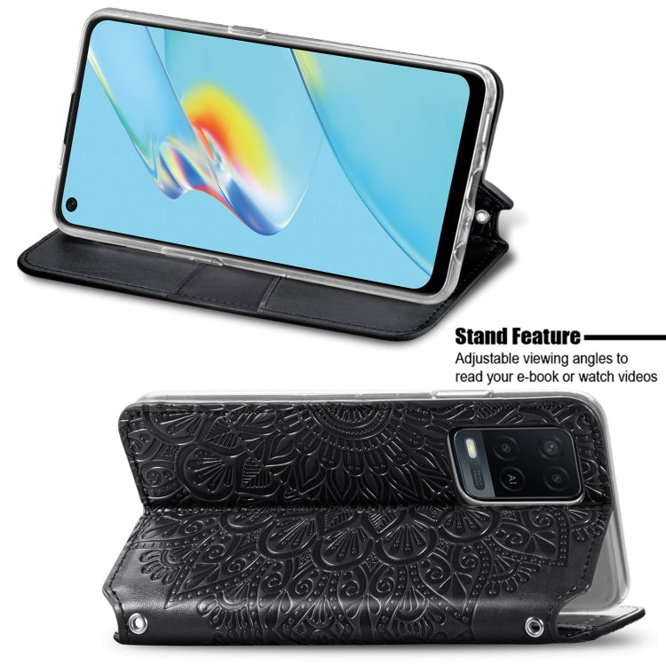 For OPPO A54 4G Blooming Mandala Embossed Pattern Magnetic Horizontal Flip Leather Case with Holder & Card Slots & Wallet