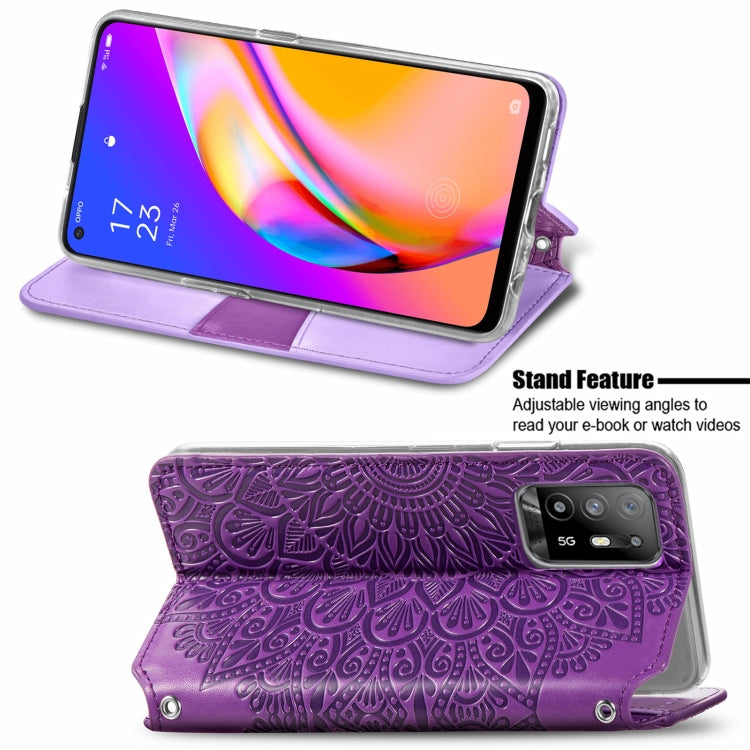 For OPPO A94 5G / Reno5 Z Blooming Mandala Embossed Pattern Magnetic Horizontal Flip Leather Case with Holder & Card Slots & Wallet