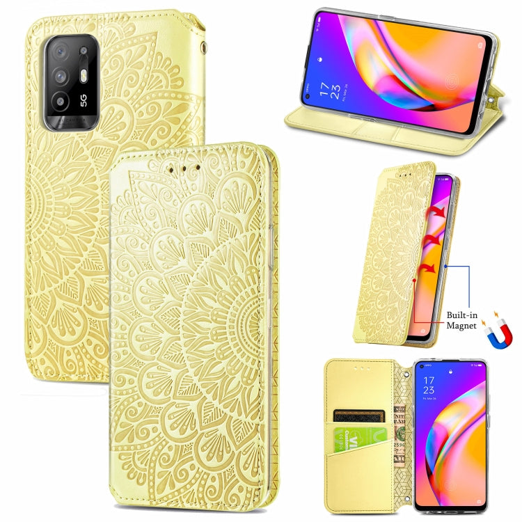 For OPPO A94 5G / Reno5 Z Blooming Mandala Embossed Pattern Magnetic Horizontal Flip Leather Case with Holder & Card Slots & Wallet