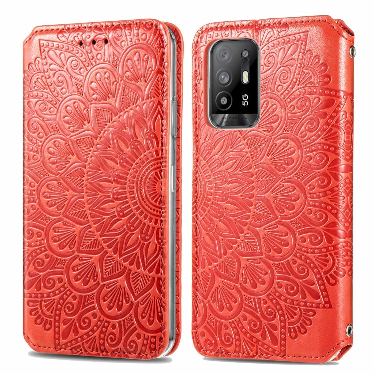 For OPPO A94 5G / Reno5 Z Blooming Mandala Embossed Pattern Magnetic Horizontal Flip Leather Case with Holder & Card Slots & Wallet