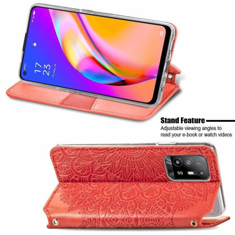 For OPPO A94 5G / Reno5 Z Blooming Mandala Embossed Pattern Magnetic Horizontal Flip Leather Case with Holder & Card Slots & Wallet