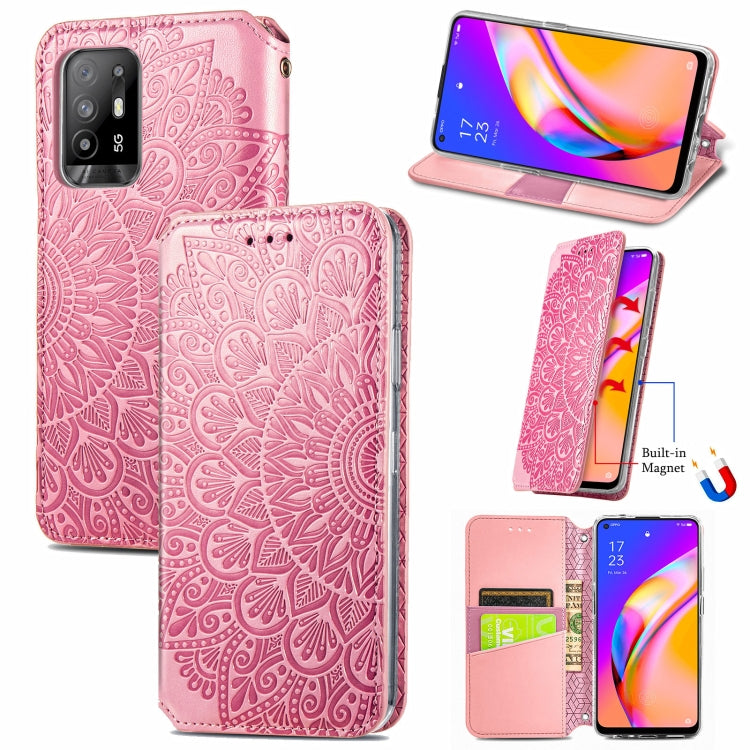 For OPPO A94 5G / Reno5 Z Blooming Mandala Embossed Pattern Magnetic Horizontal Flip Leather Case with Holder & Card Slots & Wallet