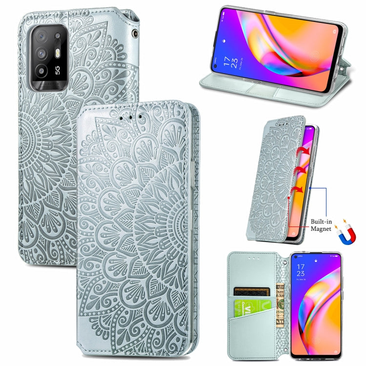 For OPPO A94 5G / Reno5 Z Blooming Mandala Embossed Pattern Magnetic Horizontal Flip Leather Case with Holder & Card Slots & Wallet
