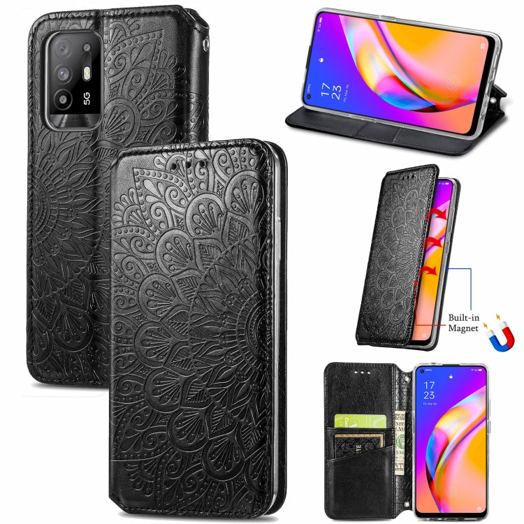 For OPPO A94 5G / Reno5 Z Blooming Mandala Embossed Pattern Magnetic Horizontal Flip Leather Case with Holder & Card Slots & Wallet
