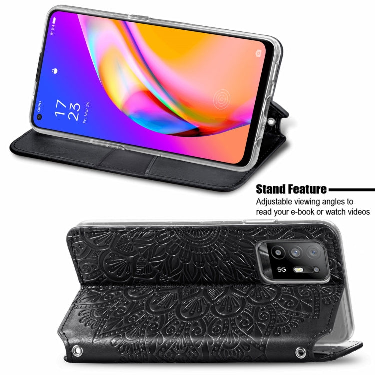 For OPPO A94 5G / Reno5 Z Blooming Mandala Embossed Pattern Magnetic Horizontal Flip Leather Case with Holder & Card Slots & Wallet
