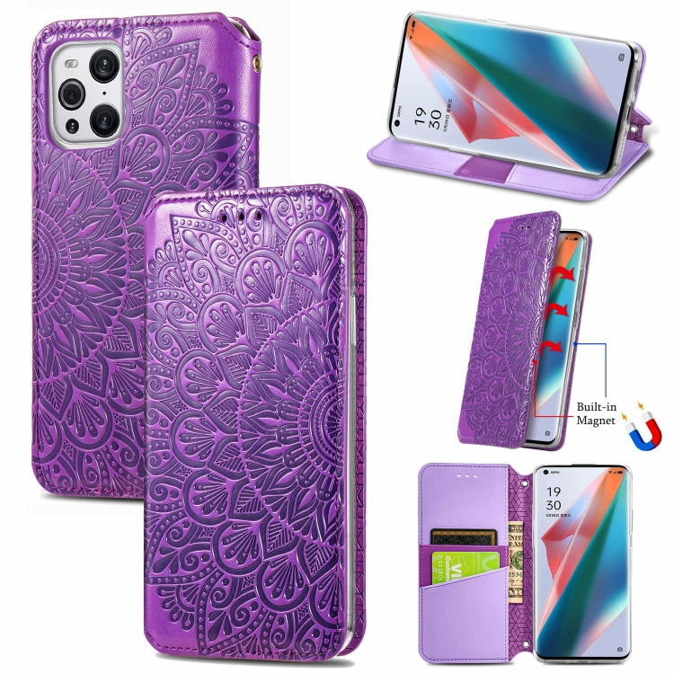 For OPPO Find X3 Pro / Find X3 Blooming Mandala Embossed Pattern Magnetic Horizontal Flip Leather Case with Holder & Card Slots & Wallet
