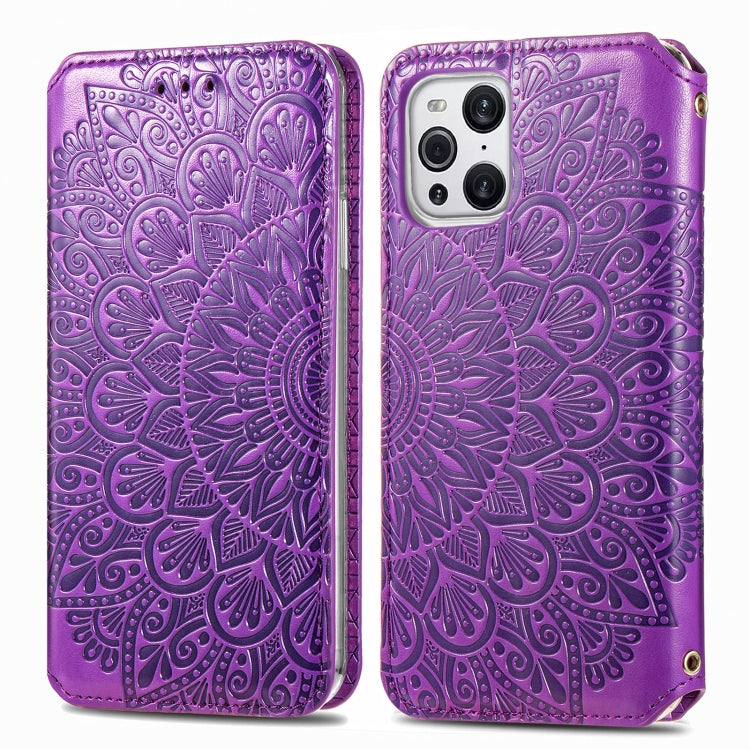For OPPO Find X3 Pro / Find X3 Blooming Mandala Embossed Pattern Magnetic Horizontal Flip Leather Case with Holder & Card Slots & Wallet