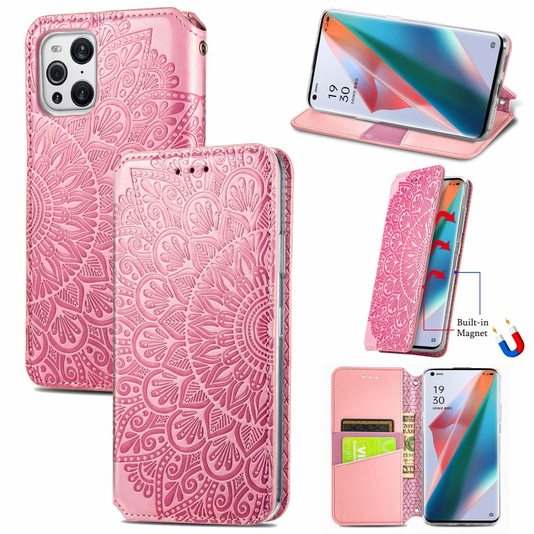For OPPO Find X3 Pro / Find X3 Blooming Mandala Embossed Pattern Magnetic Horizontal Flip Leather Case with Holder & Card Slots & Wallet