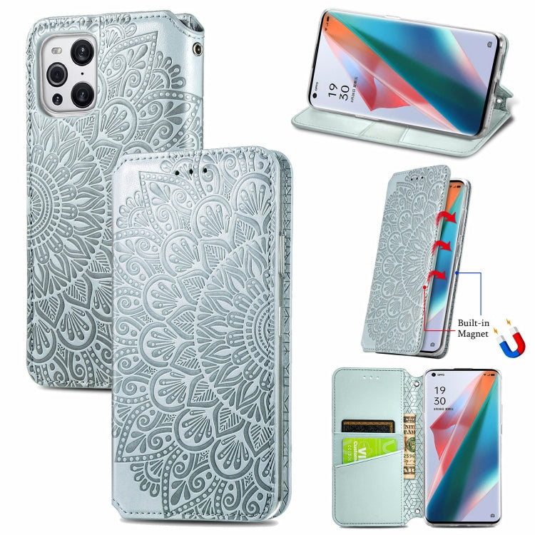For OPPO Find X3 Pro / Find X3 Blooming Mandala Embossed Pattern Magnetic Horizontal Flip Leather Case with Holder & Card Slots & Wallet