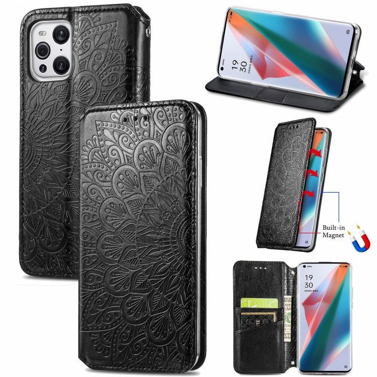 For OPPO Find X3 Pro / Find X3 Blooming Mandala Embossed Pattern Magnetic Horizontal Flip Leather Case with Holder & Card Slots & Wallet