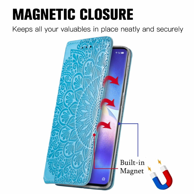For OPPO Reno5 Pro+ 5G / X3 Neo Blooming Mandala Embossed Pattern Magnetic Horizontal Flip Leather Case with Holder & Card Slots & Wallet