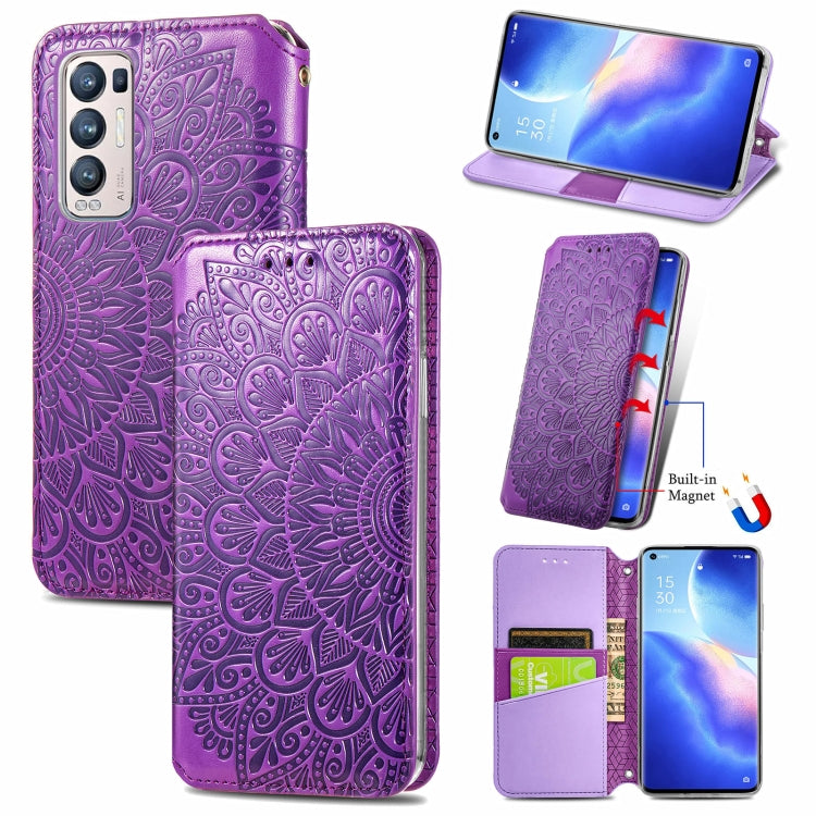 For OPPO Reno5 Pro+ 5G / X3 Neo Blooming Mandala Embossed Pattern Magnetic Horizontal Flip Leather Case with Holder & Card Slots & Wallet