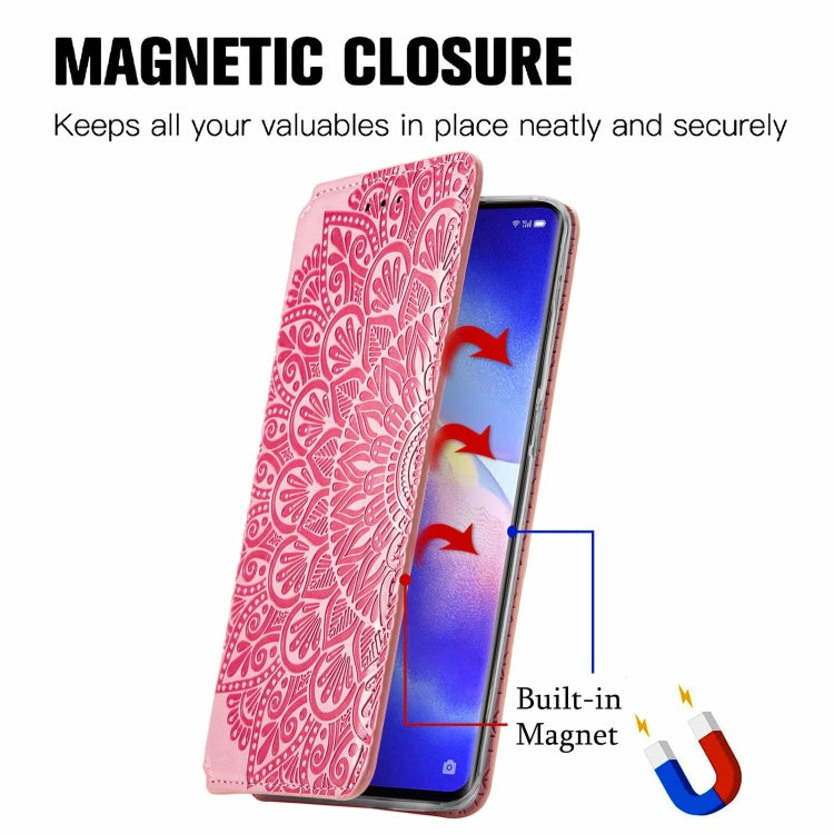 For OPPO Reno5 Pro+ 5G / X3 Neo Blooming Mandala Embossed Pattern Magnetic Horizontal Flip Leather Case with Holder & Card Slots & Wallet